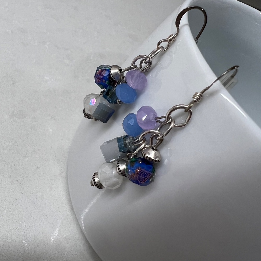 NWT Alex and Ani Road to Romance Earrings, Silver and Blue - Picture 4 of 9